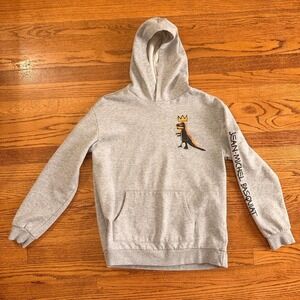 Youth Unisex JEAN-MICHEL BASQUIAT Grey T-Rex Dinosaur Hoodie Size XL (16)